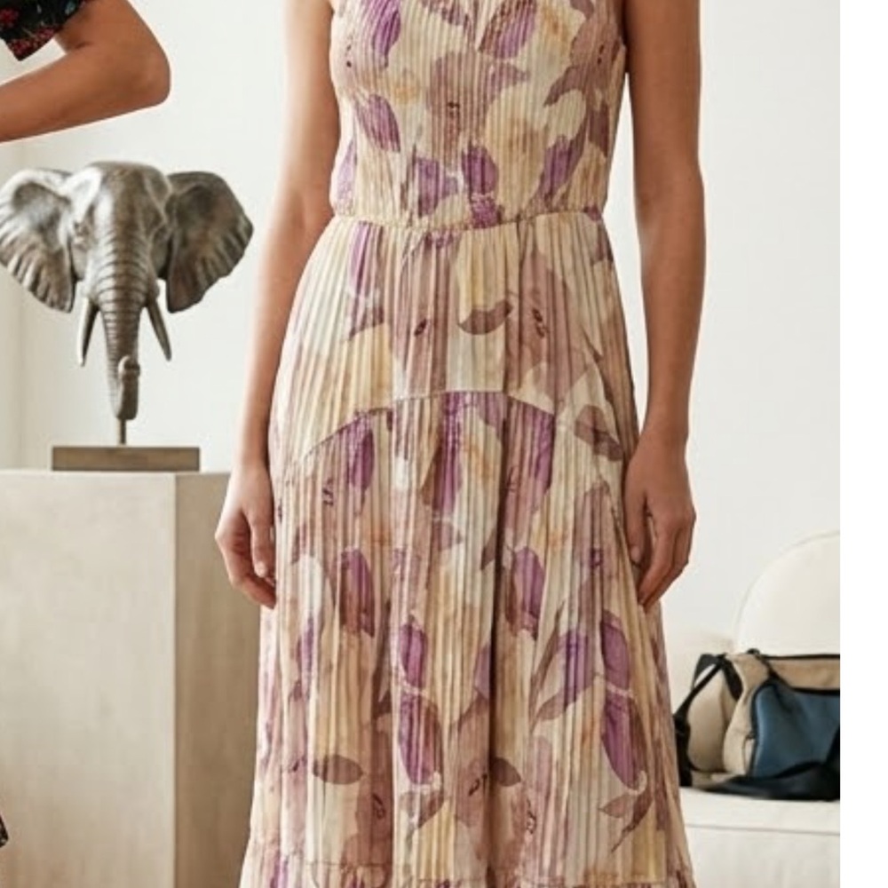 Vince Midi Dress with Purple and Cream Floral Pattern